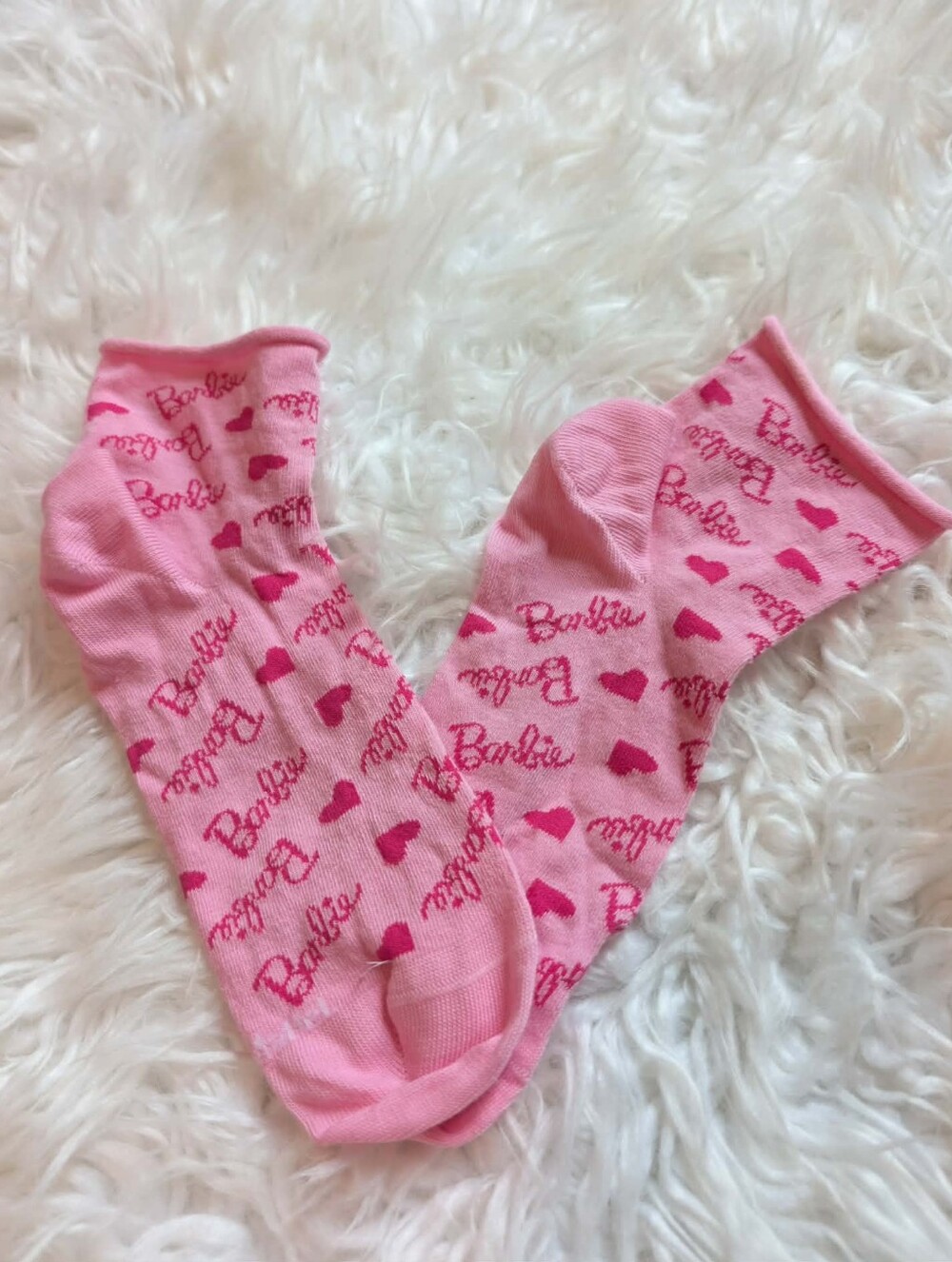 New Barbie Pink Heart Script Ankle Socks